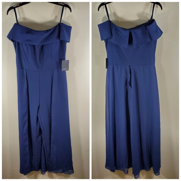 MARINA Solid Draped Jumpsuit Navy Blue Size 8 & 12 - Picture 2 of 6
